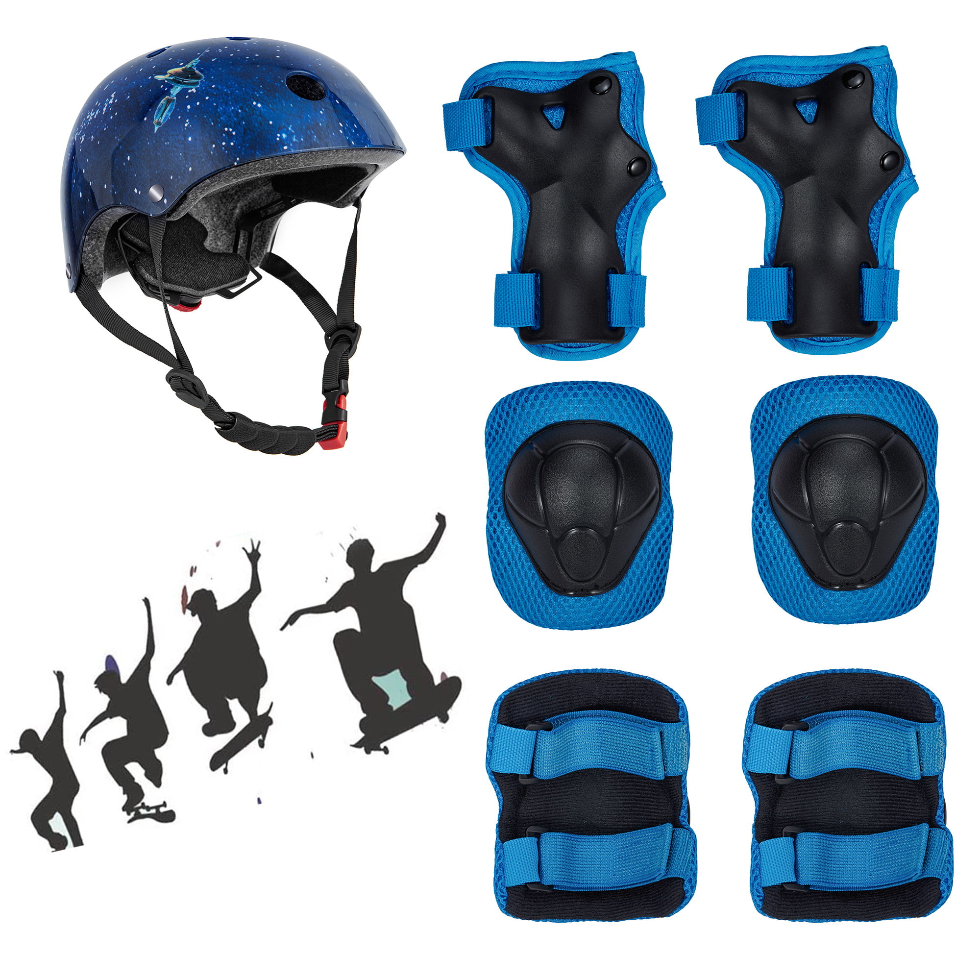 USA Kids Bicycle Cycling 7 Pcs Adjustable Helmet Knee Wrist Guard Elbow Pad Set 