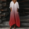 thumbnail image 2 of DeHolifer Summer Dresses for Women Vacation Trendy Short Sleeve Scoop Neck Cotton Linen Dress Loose Flowy Beach Sundress Red L, 2 of 7