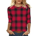 thumbnail image 2 of Aboser 3/4 Sleeve Womens Christmas Shirts Trendy Red and Green Plaid Graphic Tees Going Out Tops for Women Holiday Party Shirt Casual Round Neck Blouse, 2 of 7