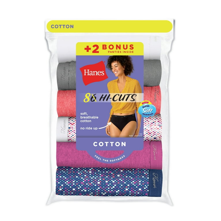 Hanes Women's SUPERVALUE Cotton Hi-Cut Underwear, 6+2 Bonus Pack