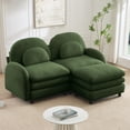 thumbnail image 2 of AUU Green Teddy Fabric Modular 2-Seater Loveseat Sofa with Movable Ottoman, Curved Backrest and Lumbar Pillows, Double-Layer Cushion Sectional Couch, 2 of 15