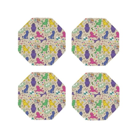 

Fuzoiu Colorful Poodle Dog Print Leather Coasters Set Drink Coasters Set of 4 for Tabletop Protection Durable PVC Coasters Home Décor and Housewarming Gift-Octagon