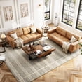 thumbnail image 4 of IdealHouse 3-Seater Sofa Couch, 83" Wide Faux Leather Sofa Couch with Spring Cushion, Modern Sofa with Deep Seats and 2 Removable Back Cushions, for Living Room, Bedroom, Apartment, Office, Brown, 4 of 12