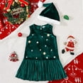 thumbnail image 2 of Gubotare Dresses for Girls Christmas Girls Ruffle Trim Dress Print and Solid Color A-line Swing Flared Belted Casual Party Dress with Zipper Size 4T 5T(Dark Green,4-5 Years), 2 of 6