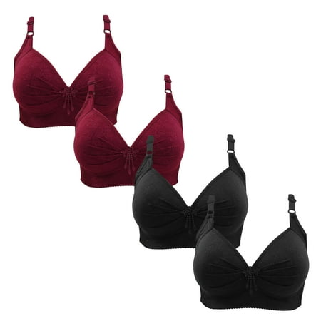 Gnurob Women Push Up Bralette 4 Pack Wireless Padded Bra with Straps Seamless Lace Brassiere Plus Size Bralettes Soft Breathable Underwear Everyday Bras Clearance Saving B05-Wine Medium