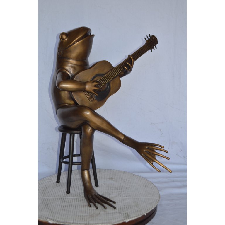 Frog Playing on a guitar Bronze Statue - Size: 23"L x 21"W x  29"H. 