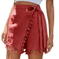 thumbnail image 2 of Ailaofu Womens Wrap Tassel Shorts High Waisted Tie Waist Solid Color Casual Shorts with Fringe Hem Flowy Lightweight Skort Style, 2 of 7