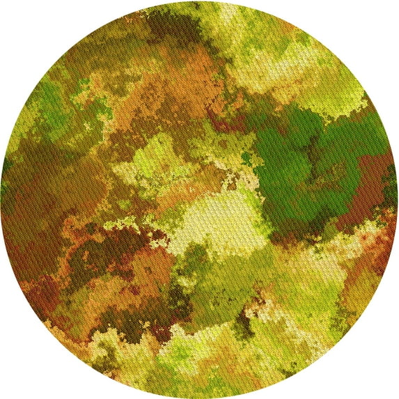 Ahgly Company Indoor Round Patterned Golden Brown Yellow Area Rugs, 7' Round