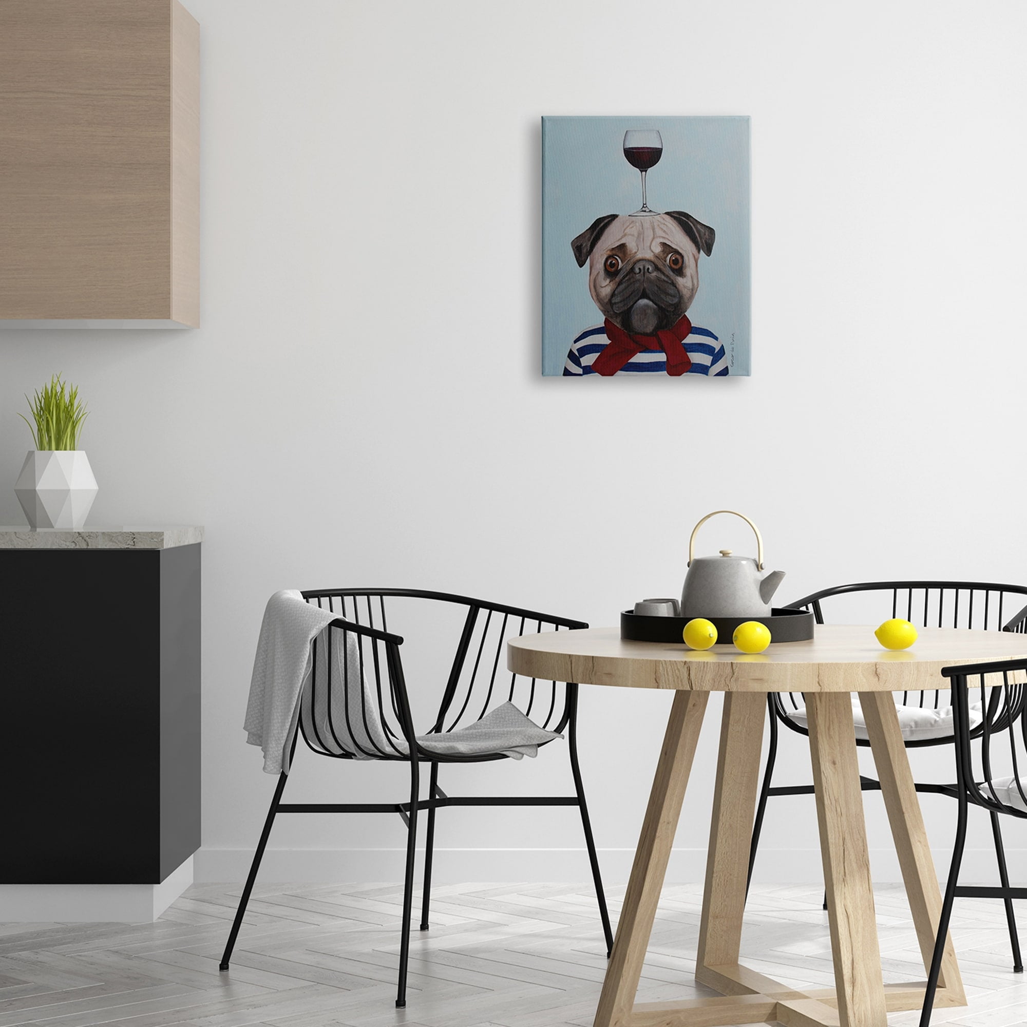 Stupell Industries Pug Wearing Mime Outfit Balancing Wine Glass Novelty Painting Gallery-Wrapped Canvas Print Wall Art, 36 x 48, Design by Coco de Paris