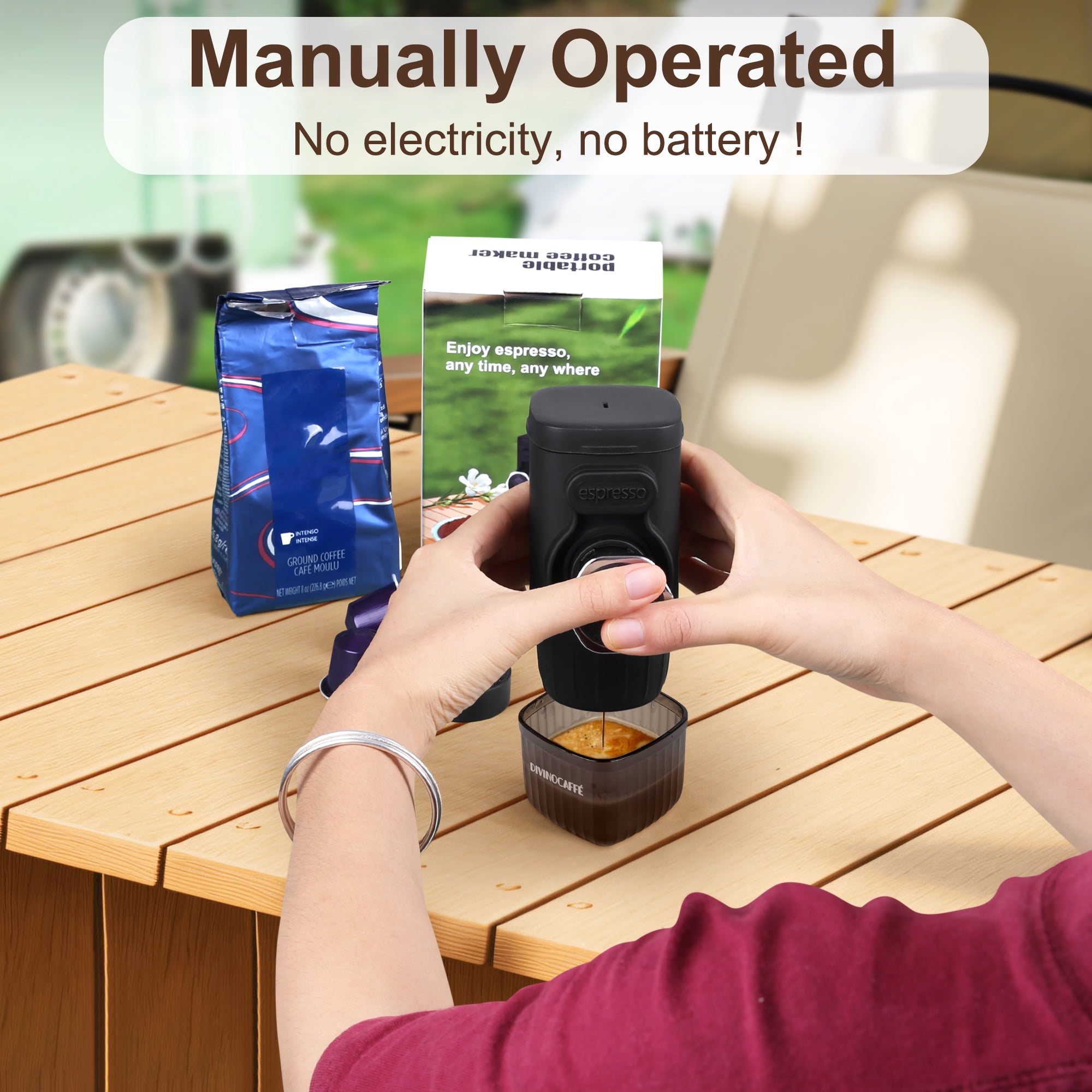 Portable Mini Espresso Machine, Compatible for Capsules and Coffee Powder, 18 Bar Pressure, Manual Operation, Essential for Camping Trips