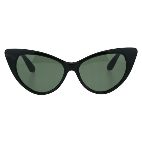 Womens Tempered Glass Lens Cat Eye Mod Goth Plastic Sunglasses Black Green