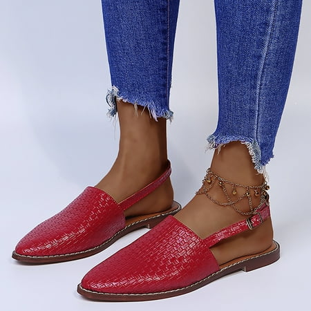 

Fashion Women s Solid Color Casual Pointed Hollow Out Back Buckle Flat Sandals