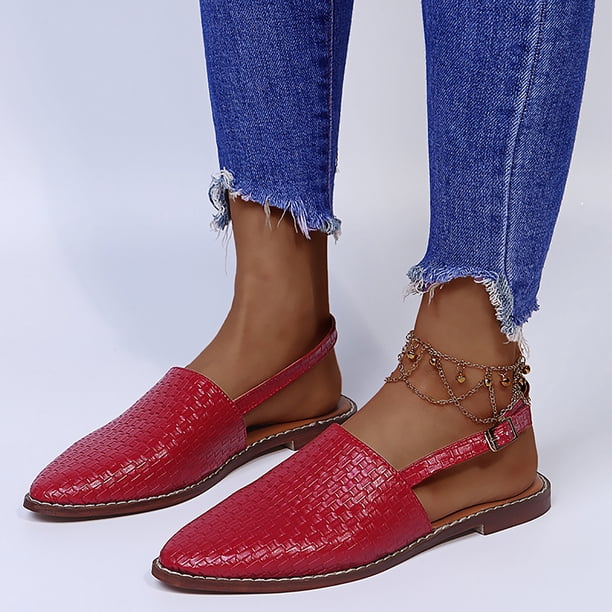 Sandalias planas con hebilla trasera caladas en punta informales de color sólido para mujer a la moda Wmkox8yii shjk5526