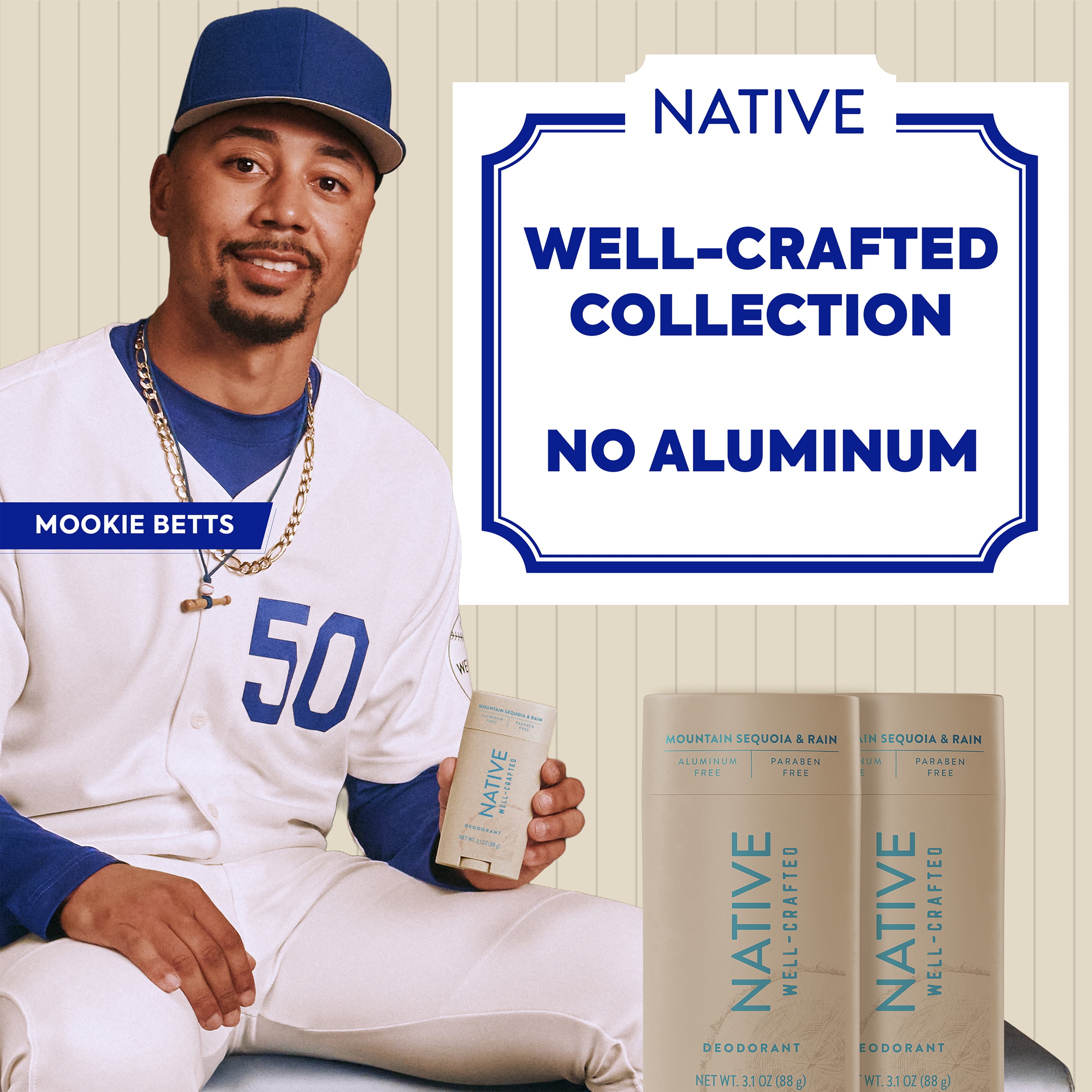 Native Aluminum Free Deodorant for Men, Mountain Sequoia & Rain, Well-Crafted, 3.1 oz
