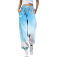 thumbnail image 2 of Gibobby pantalones jogger mujer Pantalones de pierna estampados con cordón de cintura alta para mujer, pantalones casuales sueltos ligeramente elásticos de moda (Aqua, L), 2 of 4