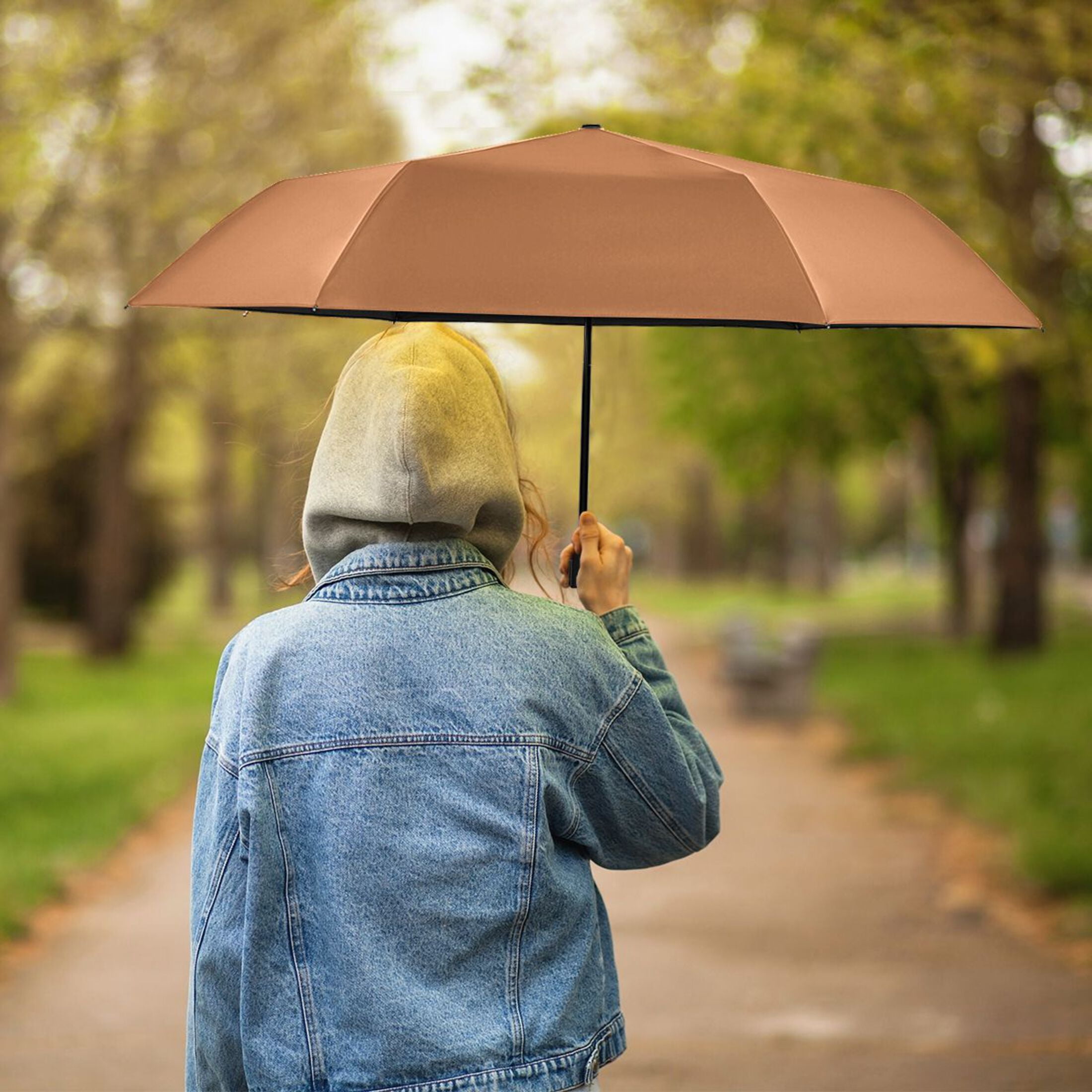 Brown Compact Sun Umbrella Windproof Travel Umbrellas for Rain Strong Portable UV Protection