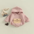 thumbnail image 2 of Baby Girls Boys Spring Autumn Hooded Romper Long Sleeve Contrast Color Romper with One Pocket, 2 of 9