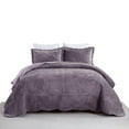 thumbnail image 2 of 3 Pcs Luxury Velvet Oversized Embroidery Quilted Quilt Set  Soft and Plush Bedding Set  Includes Quilt and Shams All-Season Comforter, 2 of 8