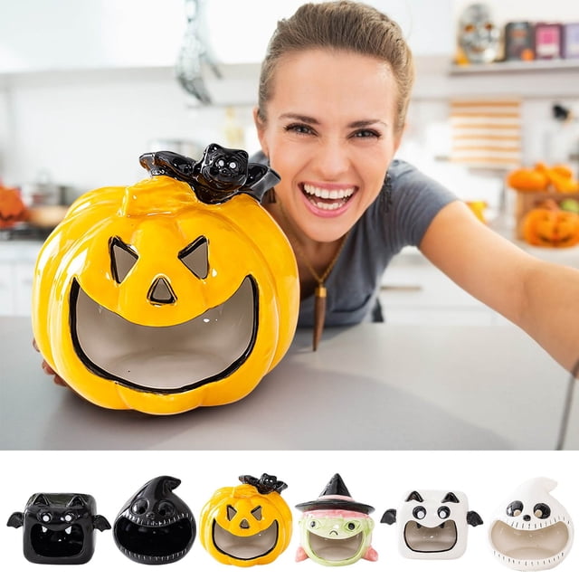 Farol de candelabro cerámico fantasma de Halloween | Decoración espeluznante de mesa | Portachuchones | Fantasma Bocaza | Adorno de escritorio duradero | Decoración festiva del hogar | 1 pieza
