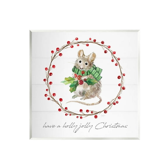 Stupell Industries Holly Jolly Christmas Mouse Graphic Art Unframed Art Print Wall Art, Design by Livi Finn