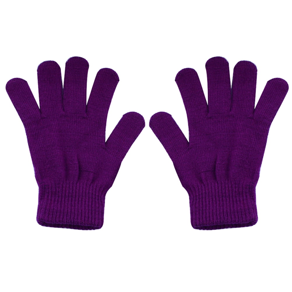 WINTER CLASSIC 1 PR LADIES KNIT GLOVES PURPLE W/ SHINNY FUZZY OUTER 1 SIZE A-18 