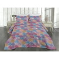 thumbnail image 2 of Ambesonne Floral Design Quilted Coverlet 3 Pcs, Flowers Psychedelic, King Size, Violet Deep Sky Blue, 2 of 4