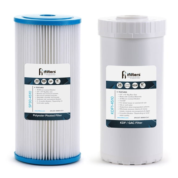 iFilters 10-Inch Whole House Sediment and GAC/KDF Replacement Filter for Dual Whole House Water Filtration - 4.5" x 10"