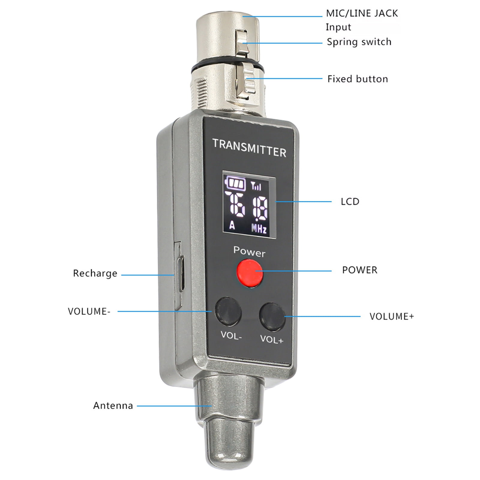 Wireless Microphone System 2.4GHz Wireless XLR Transmitter & Receiver for Dynamic Microphone Audio Mixer PA System