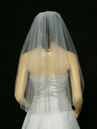 One Tier Fingertip Length Veil With Pencil Edge Light Ivory Off White White READY TO SHIP in 3-5 Business Days