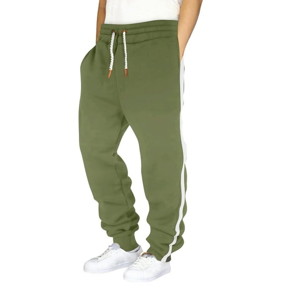 Havenre Mens Fashion Striped Baggy Sweatpants Fall Winter Fleece Drawstring Elastic Waist Jogger Sweat Pants Loose Fit Casual Cinch Bottom Athletic Trousers with Pockets Army Green XXL