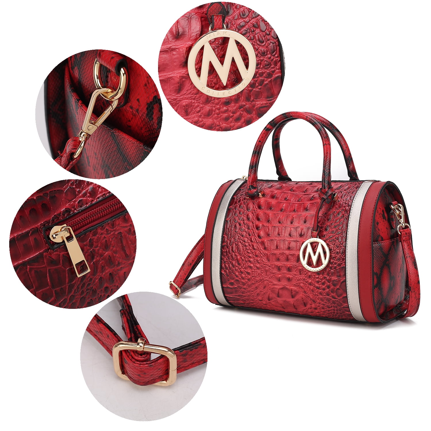 MKF Collection Vegan Leather Satchel Bags for Women, Crocodile-Embossed Purse Handbag by Mia K. Brown