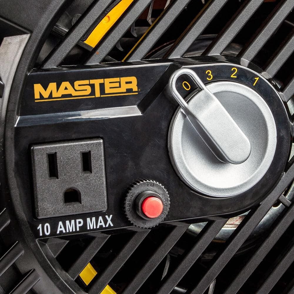 Master 3 Speed High Velocity Pivoting Durable Utility Fan w/Outlet, 12 Inch
