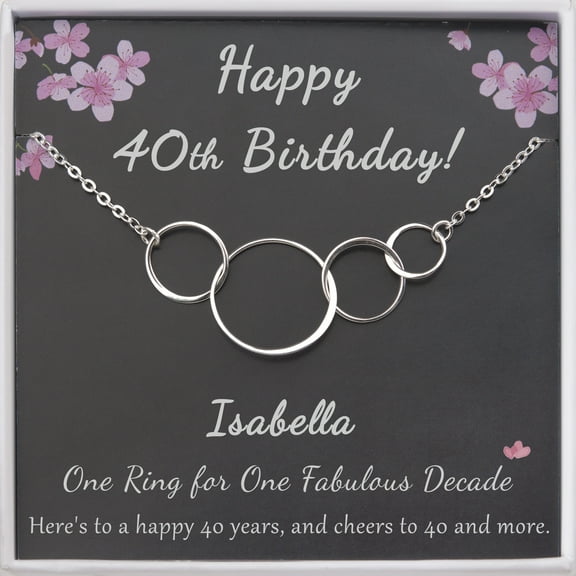 Anavia 40th Birthday Gift for Her, Fortieth Birthday Gift for Women Friend, 925 Sterling Silver Happy 40th Birthday Gift Card -[4 Flat Circles, Custom Name]