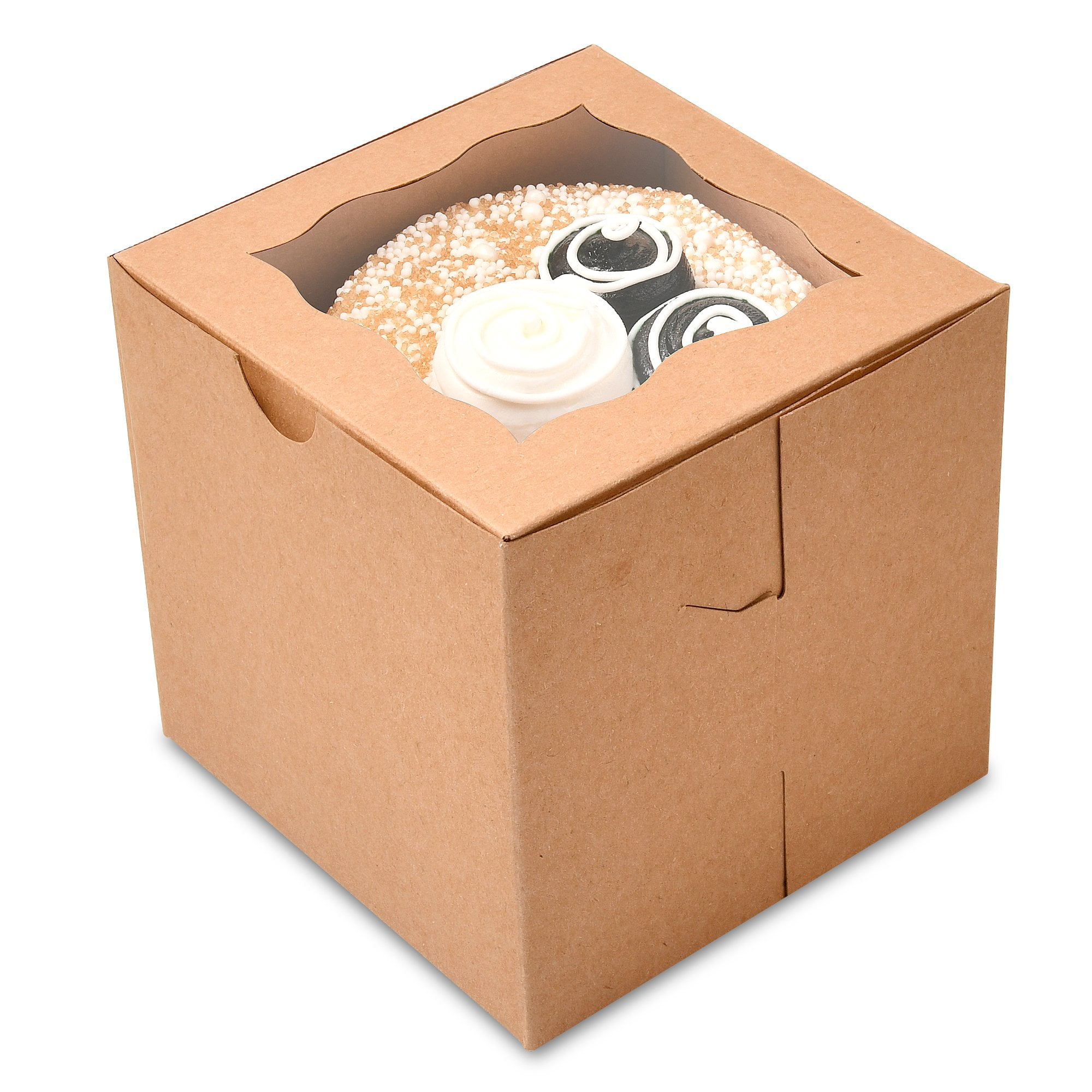 {50Pack} Brown Bakery Boxes with Window Easy to Assemble, Great for