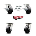 thumbnail image 2 of 5 Inch Kingpinless Rubber on Steel Wheel Caster Set 4 Swivel Locks 2 Brakes SCC, 2 of 2