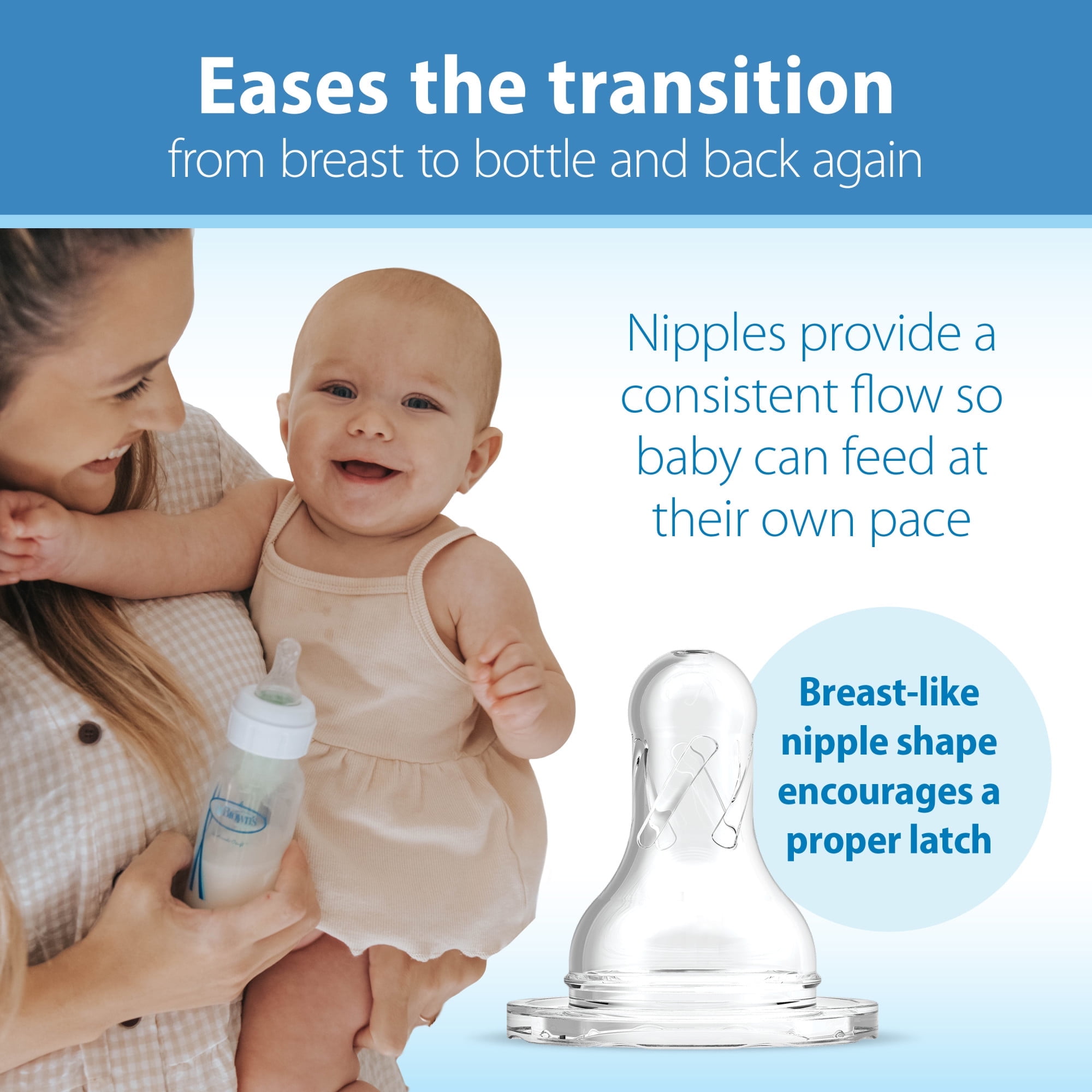 Dr. Brown's Natural Flow Baby Bottle Nipple, Level T, Newborn, Slower Flow, 6-Pack, 0m+