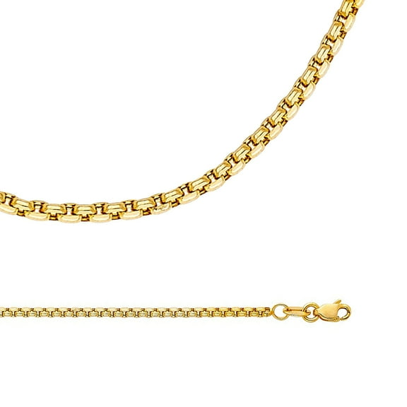 Solid 14k Yellow Gold Necklace Box Chain Round Link Diamond Cut Hollow Polished Light 1.8 mm 16 inch