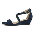 thumbnail image 2 of Dream Pairs Women Ankle Strap Low Wedge Sandals Casual Dress Shoes Fashion Open Toe Sandals Jones Navy/Suede Size 9.5, 2 of 5