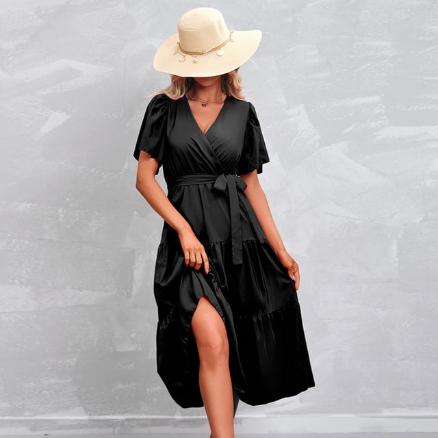Gspmoly Robes Grande Taille pour Femmes aux Formes, Robe Décontractée pour Femmes avec Poches, Robe d'Été à Imprimé Floral, Mini-Robe à Col en V, Robes de Vacances pour Femmes jusqu'à 70 % de Rabais