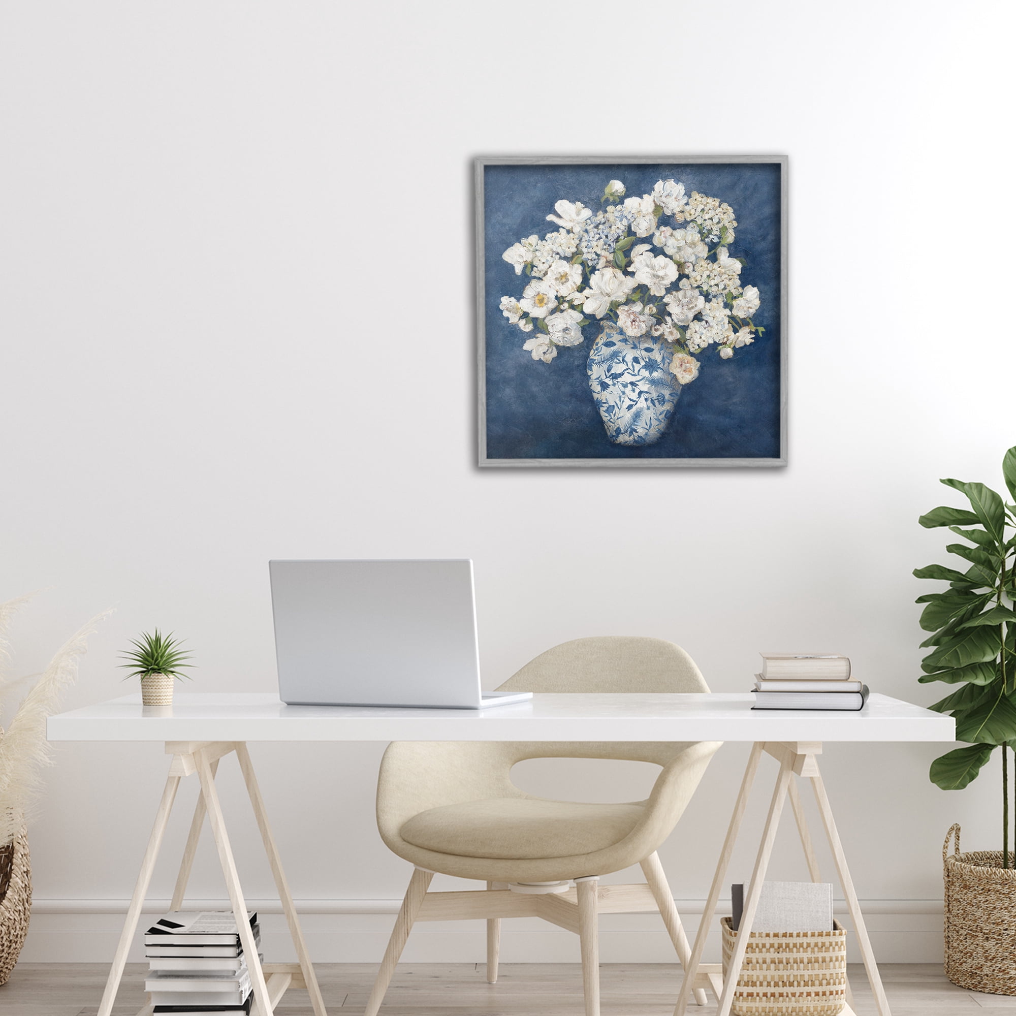 Stupell Industries Classic Blue Chinoiserie Vase Gray Framed Giclee Art, design by Charlene Olson