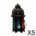 thumbnail image 1 of Portavelas de Hierro de 5 Piezas, Farol para Velas Pequeñas, Farol Colgante de Metal Y Vidrio, Portátil, Estilo Rústico Oriental para Cafetería, Resta, 1 of 7