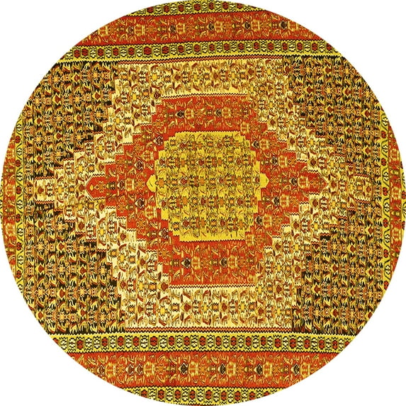 Ahgly Company Indoor Round Persian Yellow Traditional Area Rugs, 3' Round