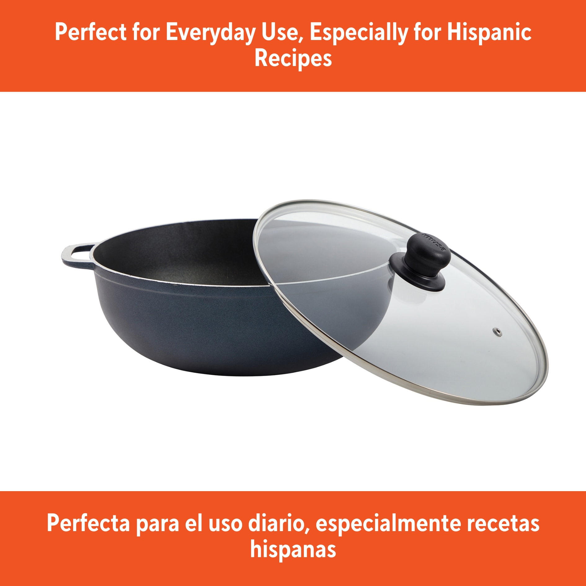 IMUSA 3.5qt Cast Aluminum Nonstick Caldero with Glass Lid, Blue - 24cm