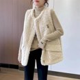thumbnail image 2 of Chalecos de vellón para mujer, chalecos de felpa de longitud media, cárdigans casuales sin mangas con cuello redondo, chaquetas de invierno de gran tamaño, blusas holgadas para mujer, 2 of 4