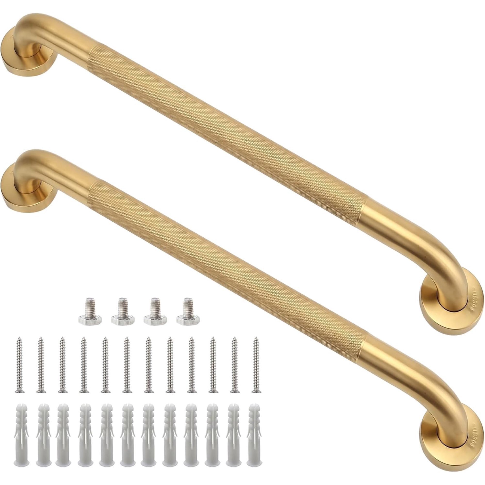 Shower Grab Bar, 2 Pack 24 Inch Gold Bathroom Grab Bar, 1.25" Diameter 304 Stainless Steel Anti-Slip Grab Bars for Bathtubs and Showers, Handicap Shower Grab Bar for Seniors Elderly
