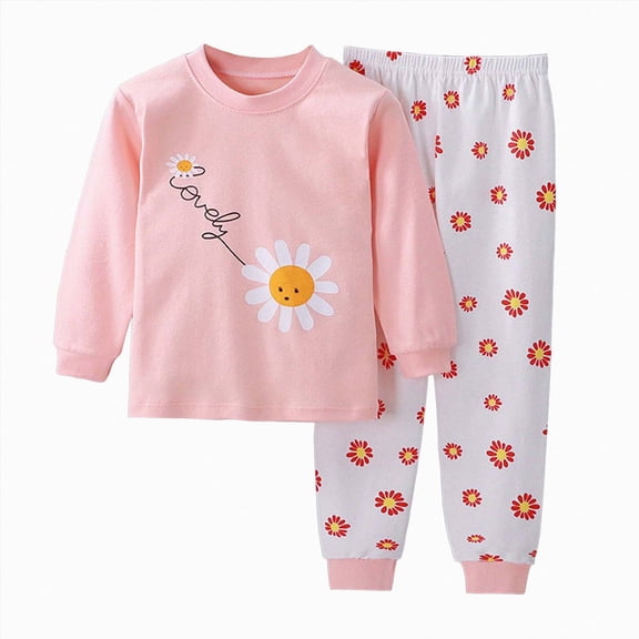 CAICJ98 Toddler Baby Girl Clothes 3 6 12 18 Months 2T 3T 4T 5T Girls Fall Winter Outfits Long Sleeve Print Shirts Top Pants Set (Light Pink,3-4 Years)