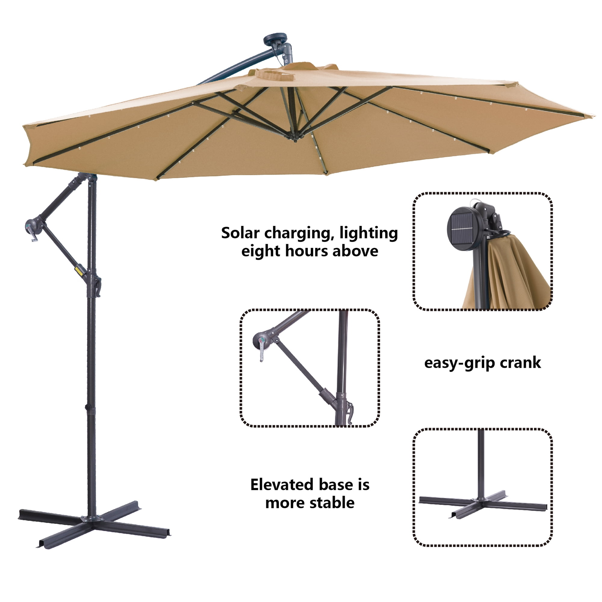 10 ft LED Lighted Outdoor Patio Offset Cantilever Umbrella,Taupe