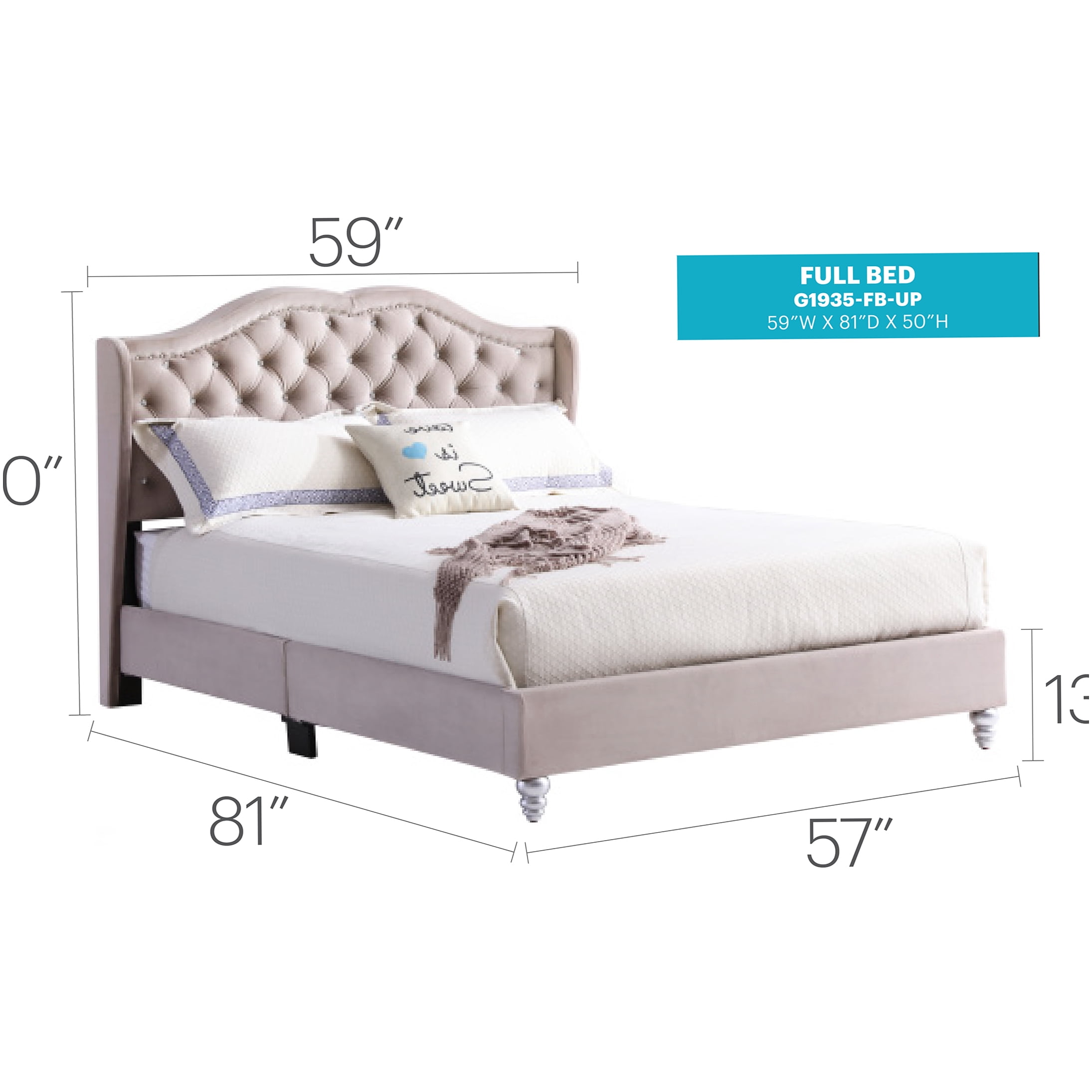 Beige Velvet Upholstered Queen Size Bed Frame with Platform Base and Tufted Headboard, No Box Spring Needed, Easy Assembly Modern Bedroom Furniture