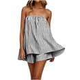 thumbnail image 2 of SOOMLON Cooling Pajamas for Women Plus Size Flowy Sleepwear Set Strapless Ruffle Top Solid Summer Two Piece Nightwear, 2 of 6