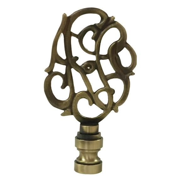 Royal Designs, Inc. Hand Carved Caste Floral Lamp Finial for Lamp Shade, F-5015AB-1, Antique Brass, Single